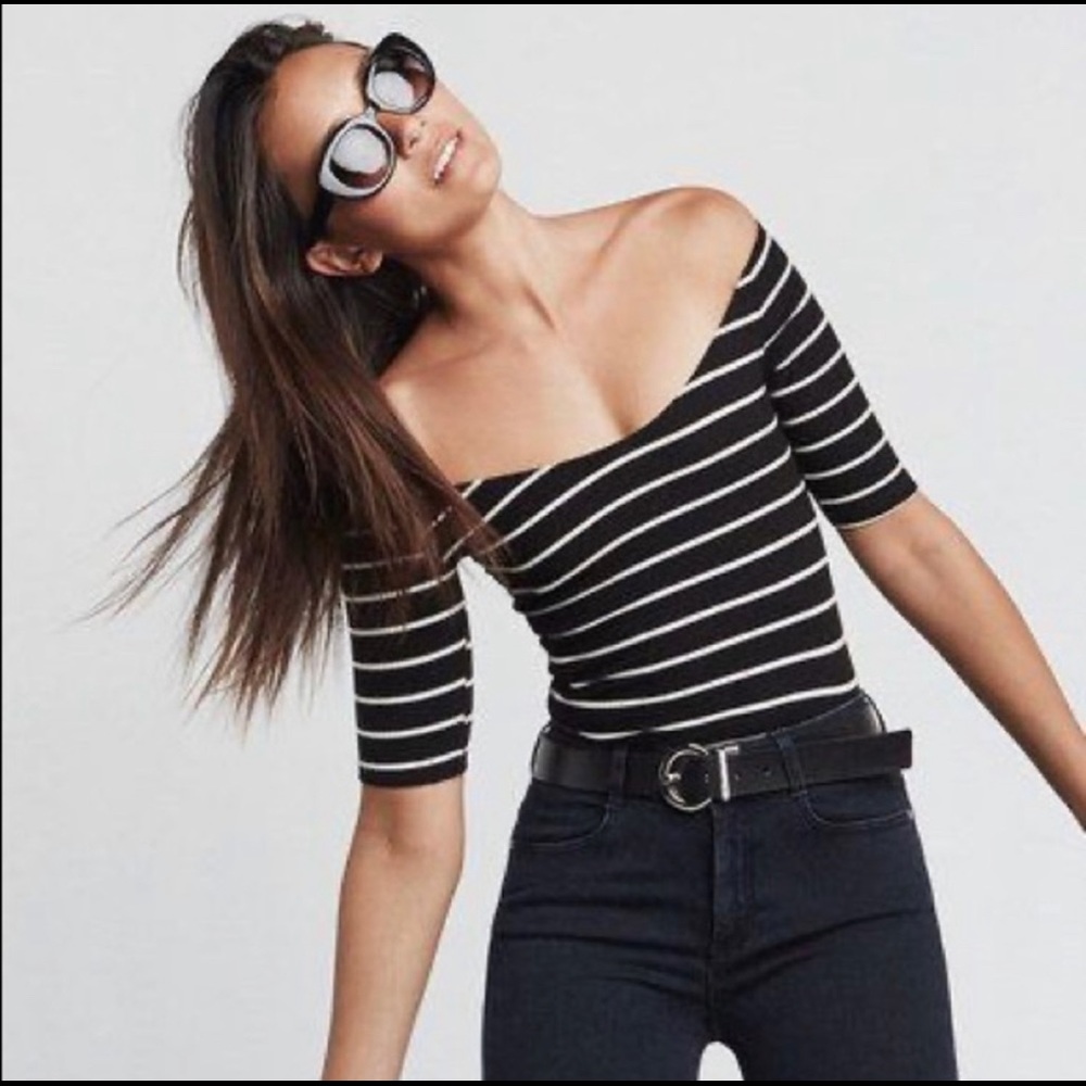 Reformation Bondi off the shoulder striped shirt